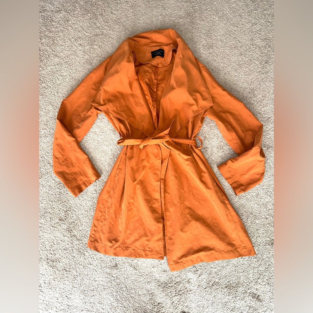 Love Tree Rust Orange Drape Front Trench Coat Jacket Belted Medium Autumn Fall